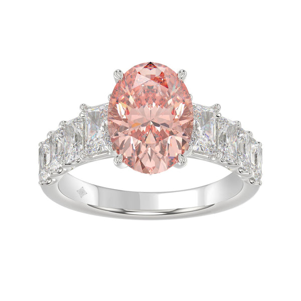 14K WHITE GOLD 4 3/4CT ROUND/OVAL/RADIANT DIAMOND LADIES RING (CENTER STONE OVAL PINK DIAMOND 3.00CT)