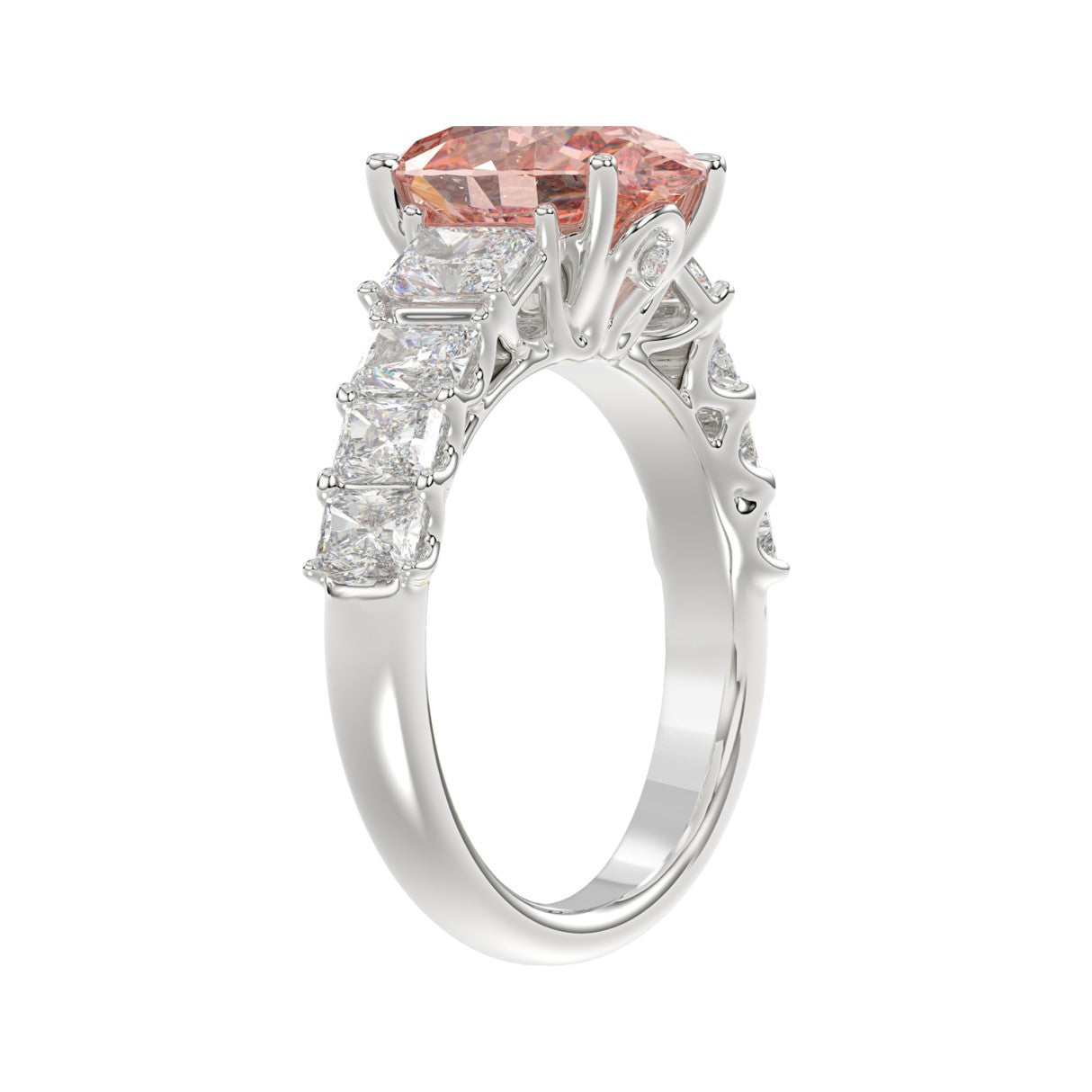 14K WHITE GOLD 4 3/4CT ROUND/OVAL/RADIANT DIAMOND LADIES RING (CENTER STONE OVAL PINK DIAMOND 3.00CT)