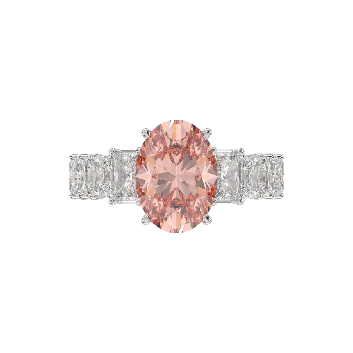 14K WHITE GOLD 4 3/4CT ROUND/OVAL/RADIANT DIAMOND LADIES RING (CENTER STONE OVAL PINK DIAMOND 3.00CT)