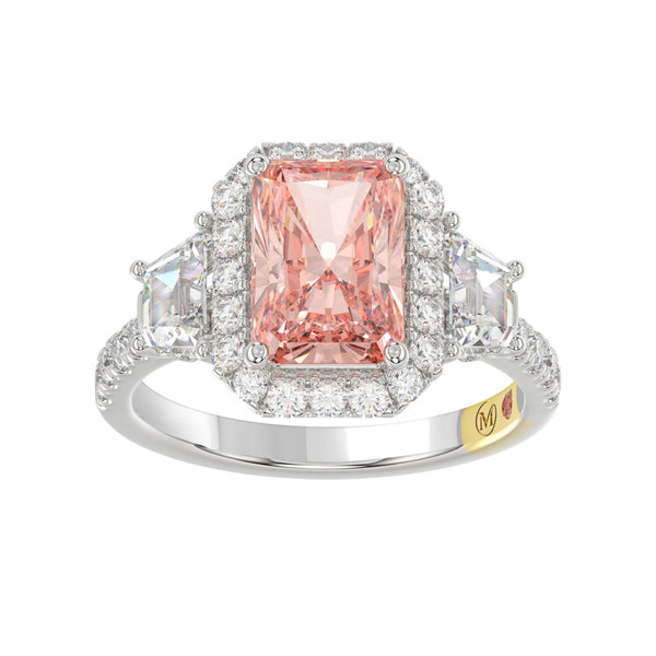 14K WHITE GOLD 4 1/4CT ROUND/RADIANT/TRAPEZOID DIAMOND LADIES RING (CENTER STONE PINK RADIANT DIAMOND 3.00CT)