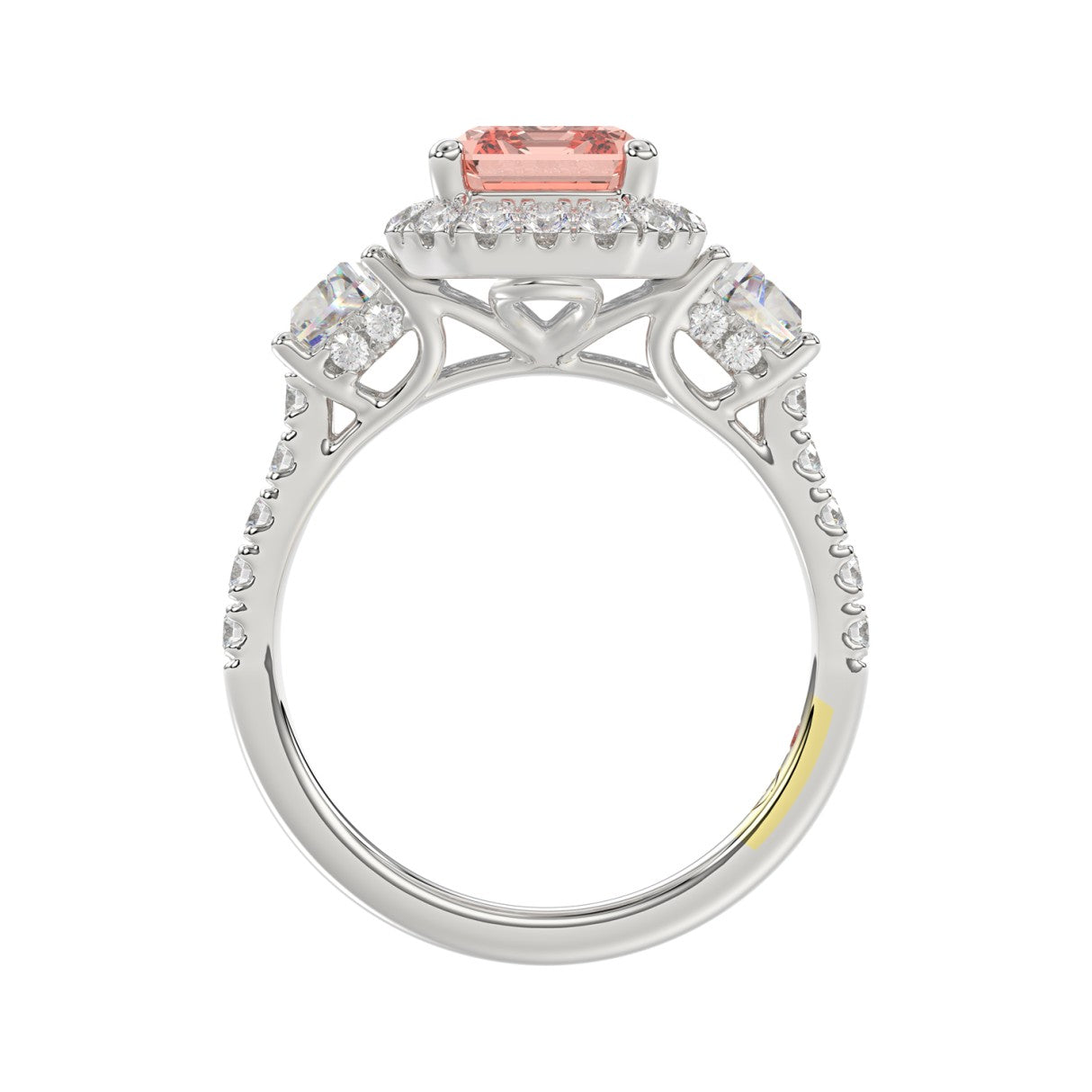 14K WHITE GOLD 4 1/4CT ROUND/RADIANT/TRAPEZOID DIAMOND LADIES RING (CENTER STONE PINK RADIANT DIAMOND 3.00CT)