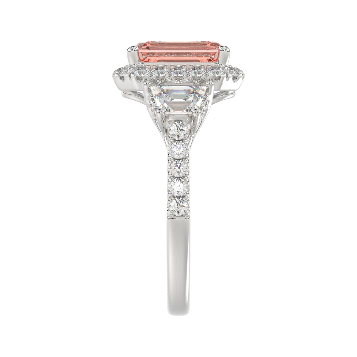 14K WHITE GOLD 4 1/4CT ROUND/RADIANT/TRAPEZOID DIAMOND LADIES RING (CENTER STONE PINK RADIANT DIAMOND 3.00CT)