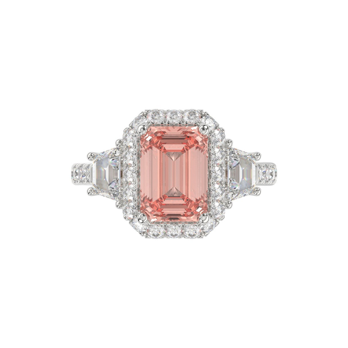 14K WHITE GOLD 4 1/4CT ROUND/RADIANT/TRAPEZOID DIAMOND LADIES RING (CENTER STONE PINK RADIANT DIAMOND 3.00CT)