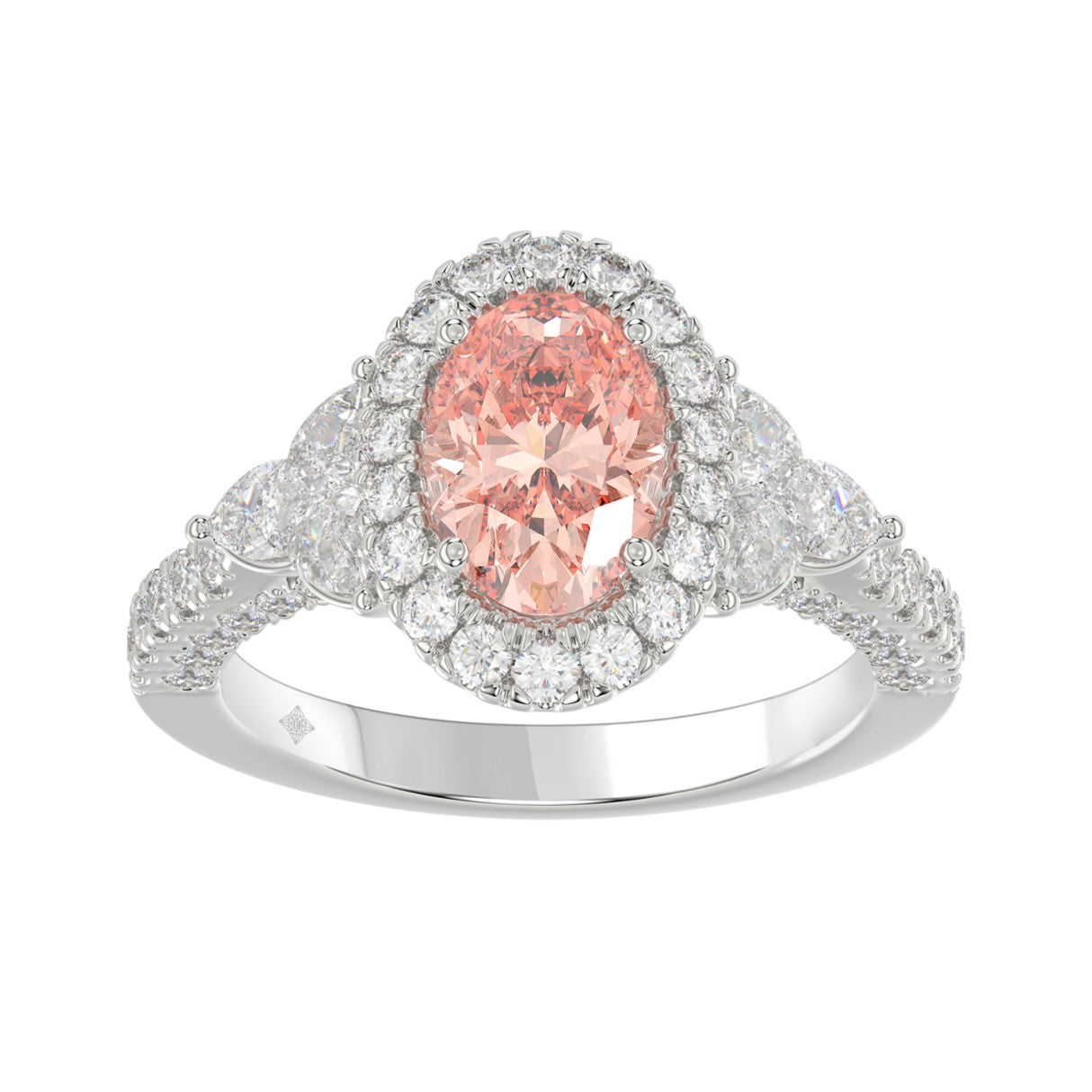 14K WHITE GOLD 4.00CT ROUND/OVAL/TRIDENT DIAMOND LADIES BRIDAL SET (CENTER STONE OVAL PINK DIAMOND 2.00CT)