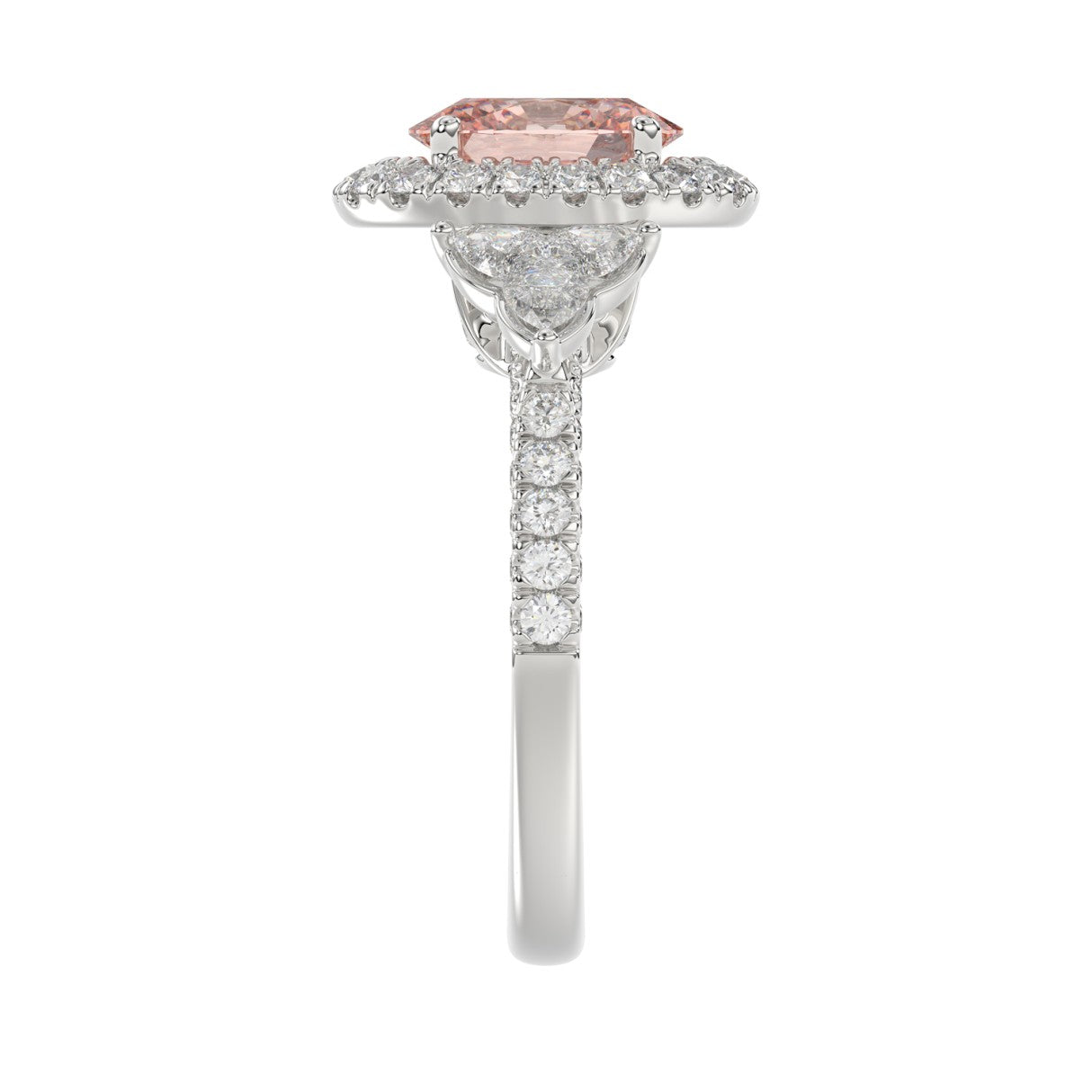 14K WHITE GOLD 4.00CT ROUND/OVAL/TRIDENT DIAMOND LADIES BRIDAL SET (CENTER STONE OVAL PINK DIAMOND 2.00CT)