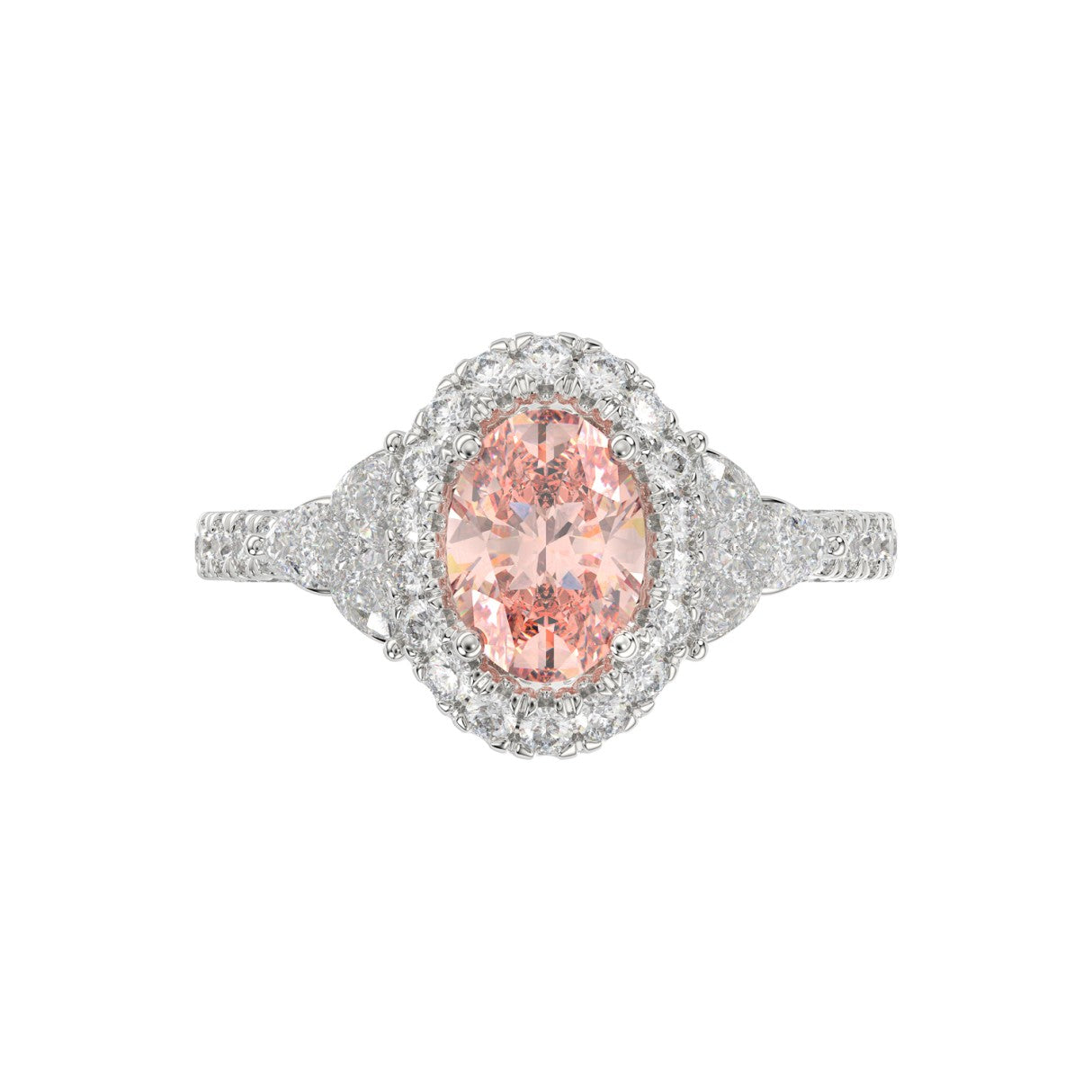 14K WHITE GOLD 4.00CT ROUND/OVAL/TRIDENT DIAMOND LADIES BRIDAL SET (CENTER STONE OVAL PINK DIAMOND 2.00CT)