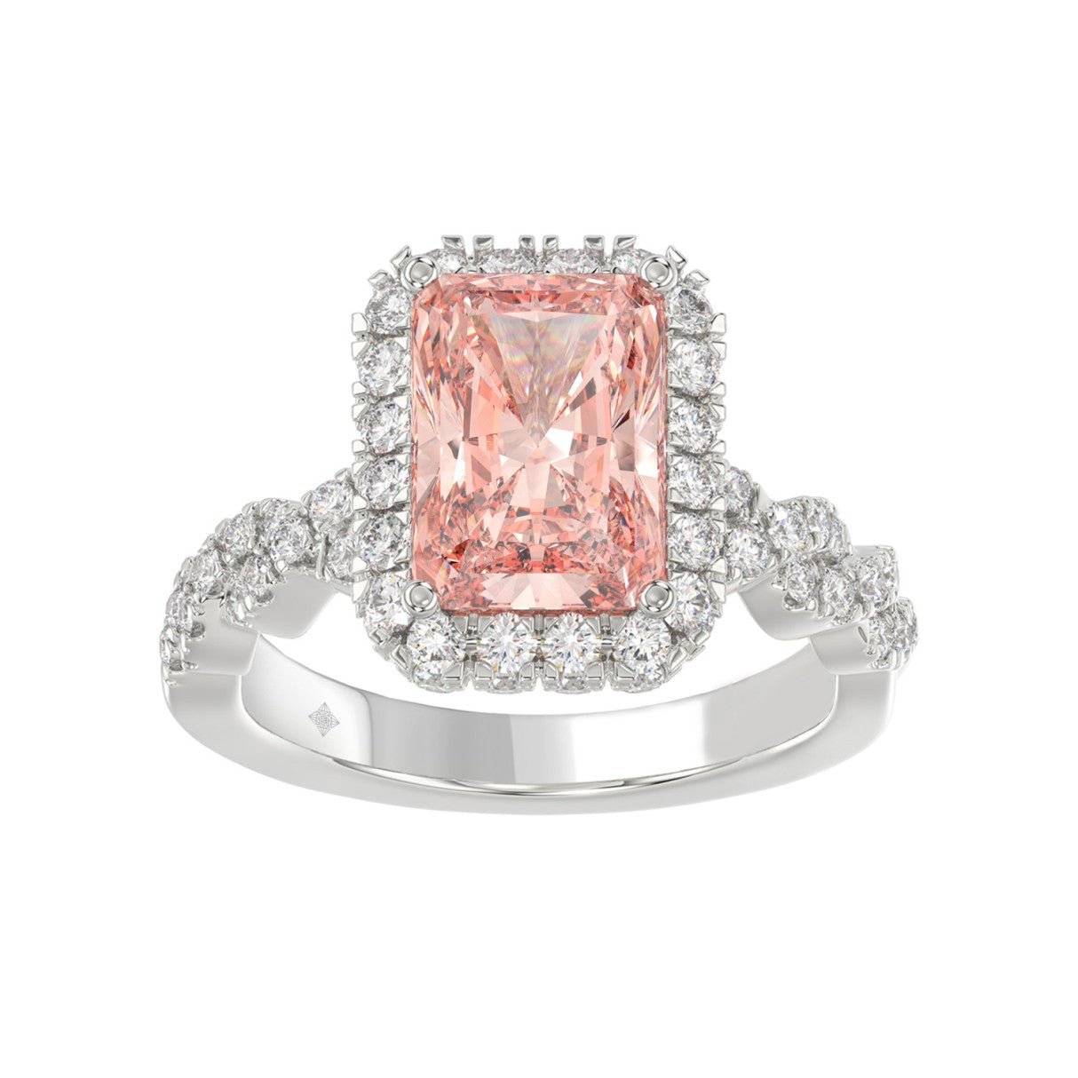 14K WHITE GOLD 4.00CT ROUND/RADIANT DIAMOND LADIES BRIDAL SET (CENTER STONE RADIANT PINK DIAMOND 3.00CT)