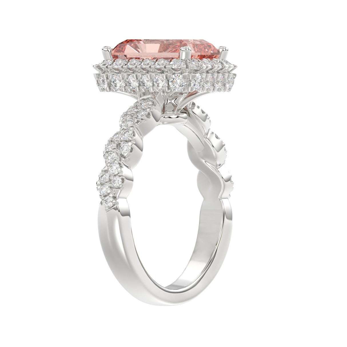 14K WHITE GOLD 4.00CT ROUND/RADIANT DIAMOND LADIES BRIDAL SET (CENTER STONE RADIANT PINK DIAMOND 3.00CT)