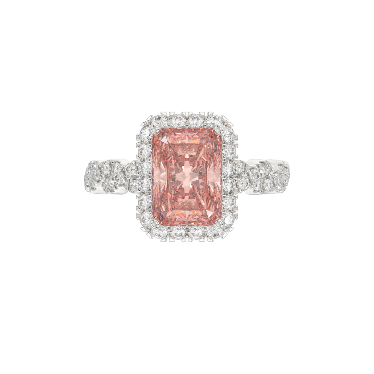 14K WHITE GOLD 4.00CT ROUND/RADIANT DIAMOND LADIES BRIDAL SET (CENTER STONE RADIANT PINK DIAMOND 3.00CT)