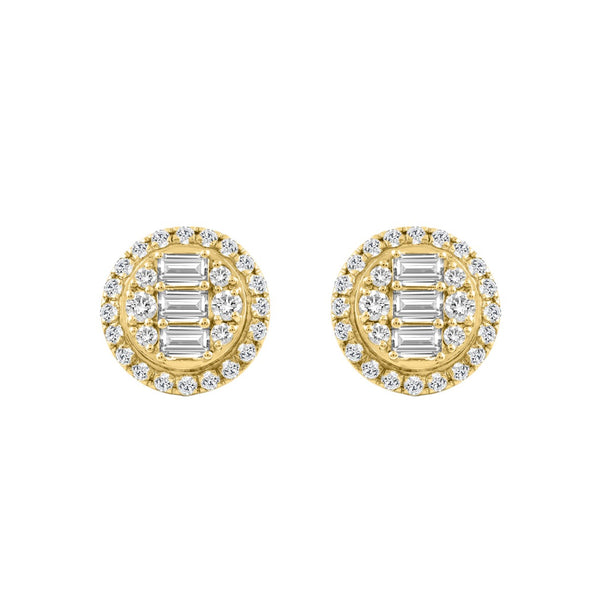 10K YELLOW GOLD 1 1/4CT ROUND/EMERALD DIAMOND LADIES EARRINGS 