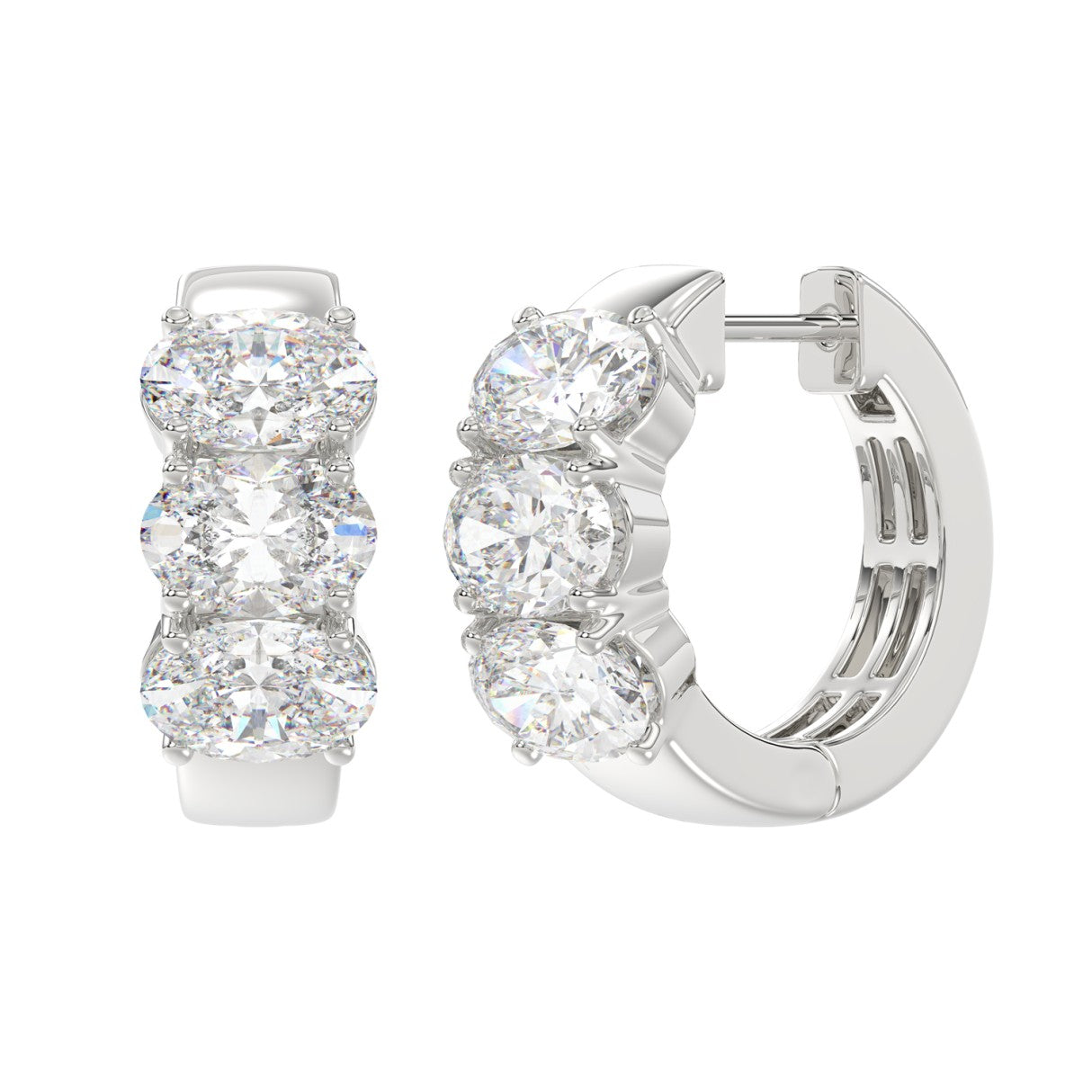 14K WHITE GOLD 3.00CT OVAL DIAMOND LADIES HOOPS EARRINGS 