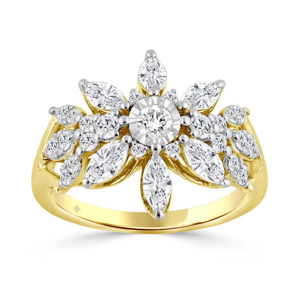 10K YELLOW GOLD 1 1/2CT ROUND/MARQUISE DIAMOND LADIES RING