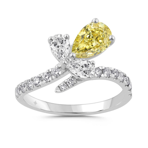 14K WHITE GOLD 1 3/4CT ROUND/PEAR/YELLOW PEAR DIAMOND LADIES RING (CENTER STONE PEAR DIAMOND 1CT)