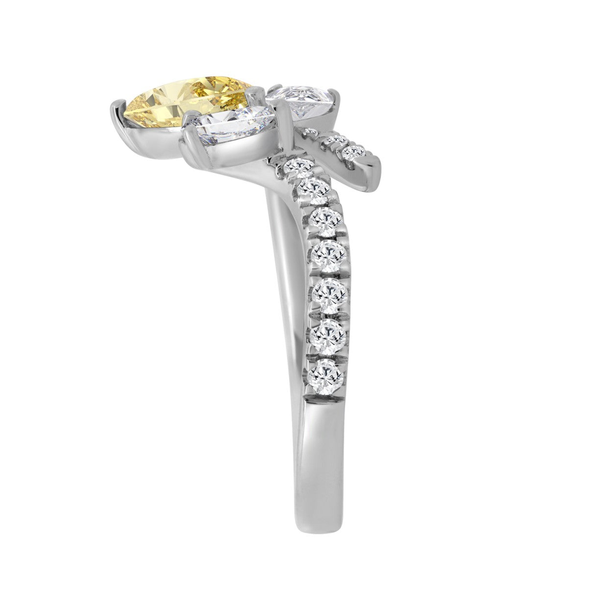 14K WHITE GOLD 1 3/4CT ROUND/PEAR/YELLOW PEAR DIAMOND LADIES RING (CENTER STONE PEAR DIAMOND 1CT)