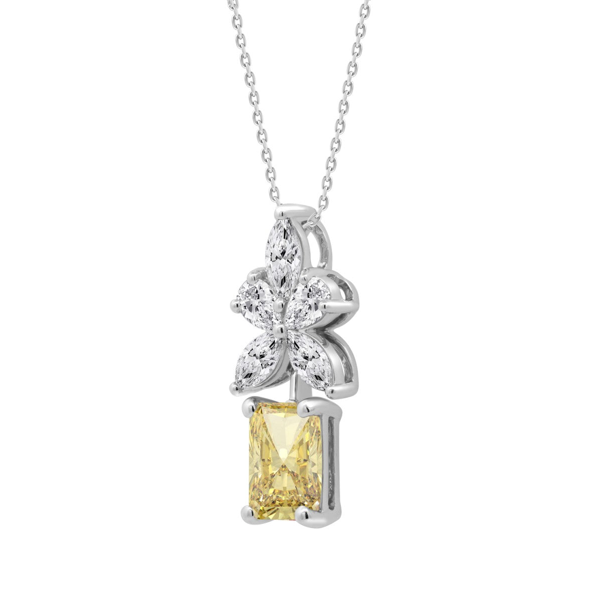 14K WHITE GOLD 2 1/4CT PEAR/MARQUISE/RADIANT DIAMOND LADIES PENDANT WITH CHAIN (CENTER STONE RADIANT DIAMOND 1 1/2CT)