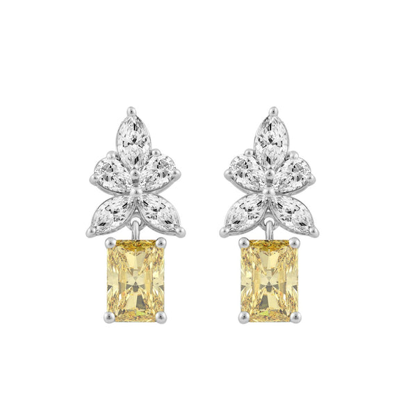14K WHITE GOLD 3.00CT PEAR/MARQUISE/YELLOW RADIANT DIAMOND LADIES EARRING (CENTER STONE RADIANT DIAMOND 1CT)