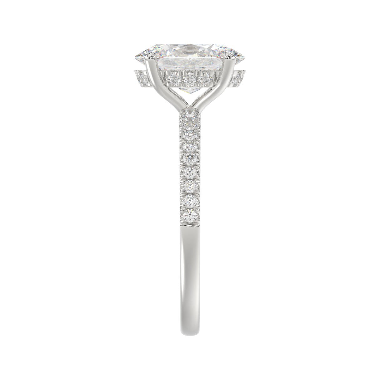 14K WHITE GOLD 2 1/5CT ROUND/OVAL DIAMOND LADIES RING (CENTER STONE OVAL DIAMOND 2CT)