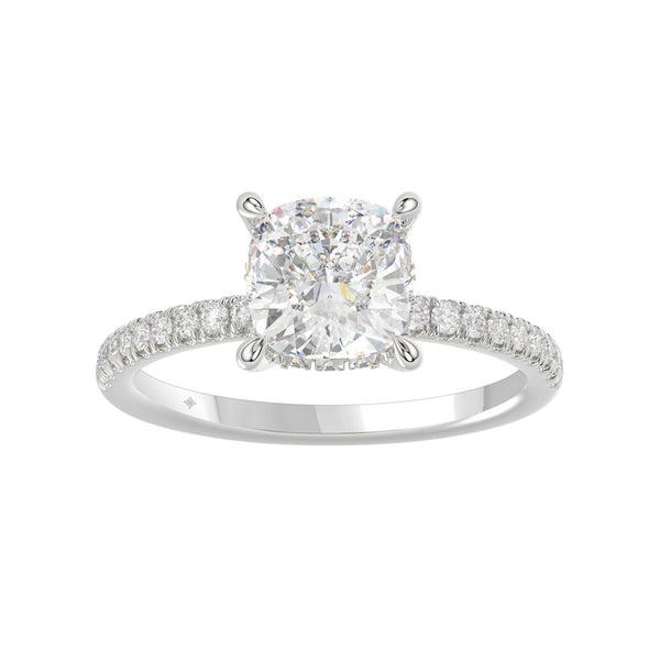 14K WHITE GOLD 2 1/4CT ROUND/CUSHION DIAMOND LADIES RING (CENTER STONE CUSHION DIAMOND 2CT)