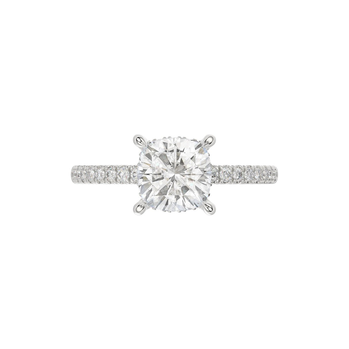 14K WHITE GOLD 2 1/4CT ROUND/CUSHION DIAMOND LADIES RING (CENTER STONE CUSHION DIAMOND 2CT)