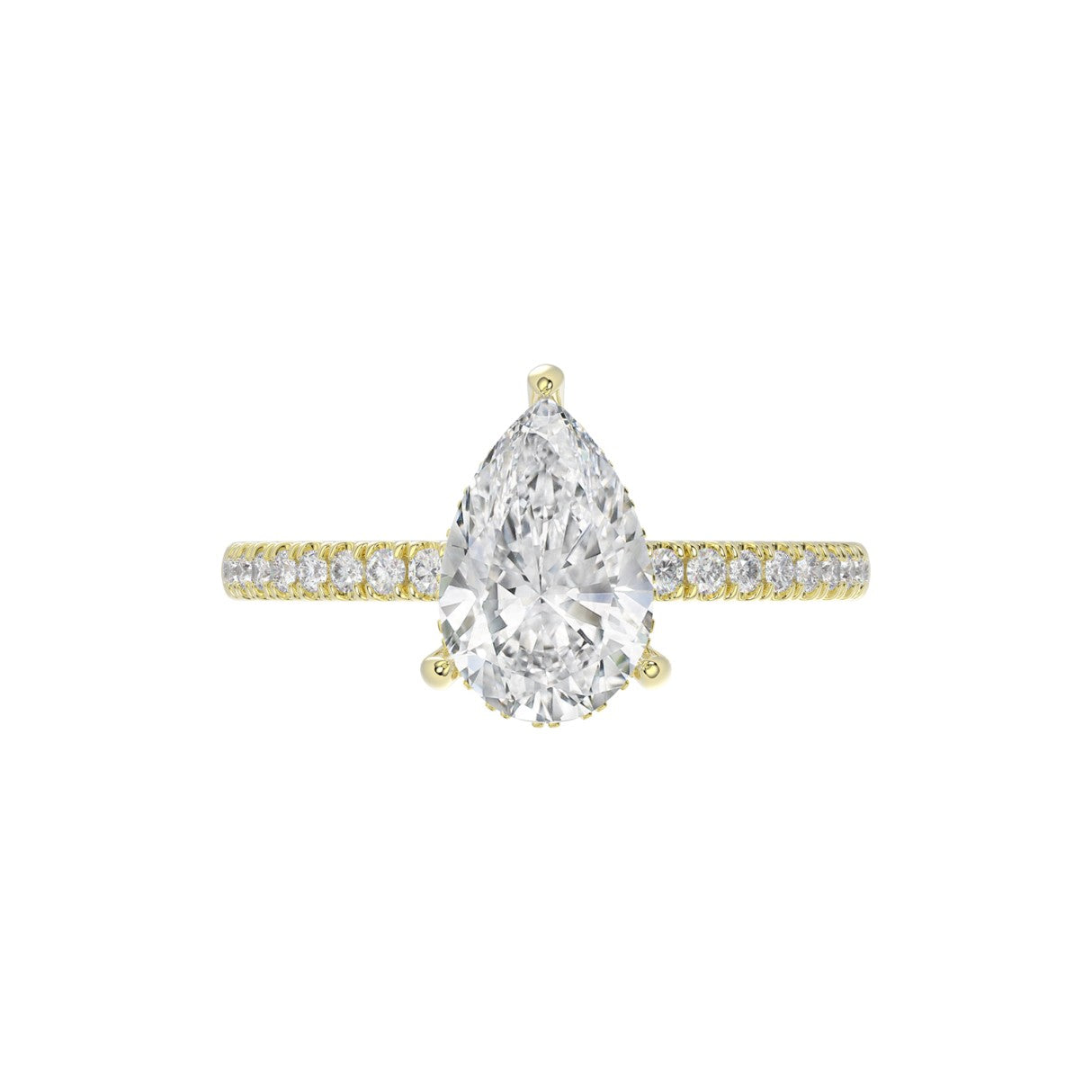 14K YELLOW GOLD 2 3/4CT ROUND/PEAR DIAMOND LADIES RING (CENTER STONE PEAR DIAMOND 2CT)