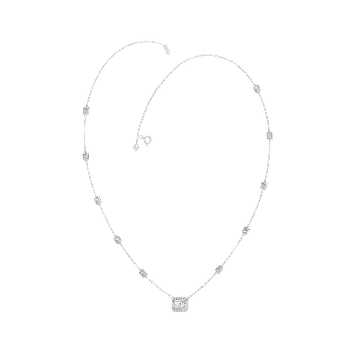 14K WHITE GOLD 2 1/4CT ROUND/EMERALD DIAMOND LADIES NECKLACE