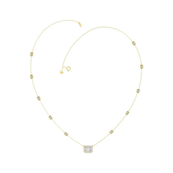 14K YELLOW GOLD 2 1/4CT ROUND/EMERALD DIAMOND LADIES NECKLACE