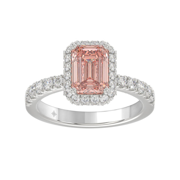 14K WHITE GOLD 1.00CT ROUND/EMERALD DIAMOND LADIES RING (CENTER STONE EMERALD DIAMOND 3.00CT)
