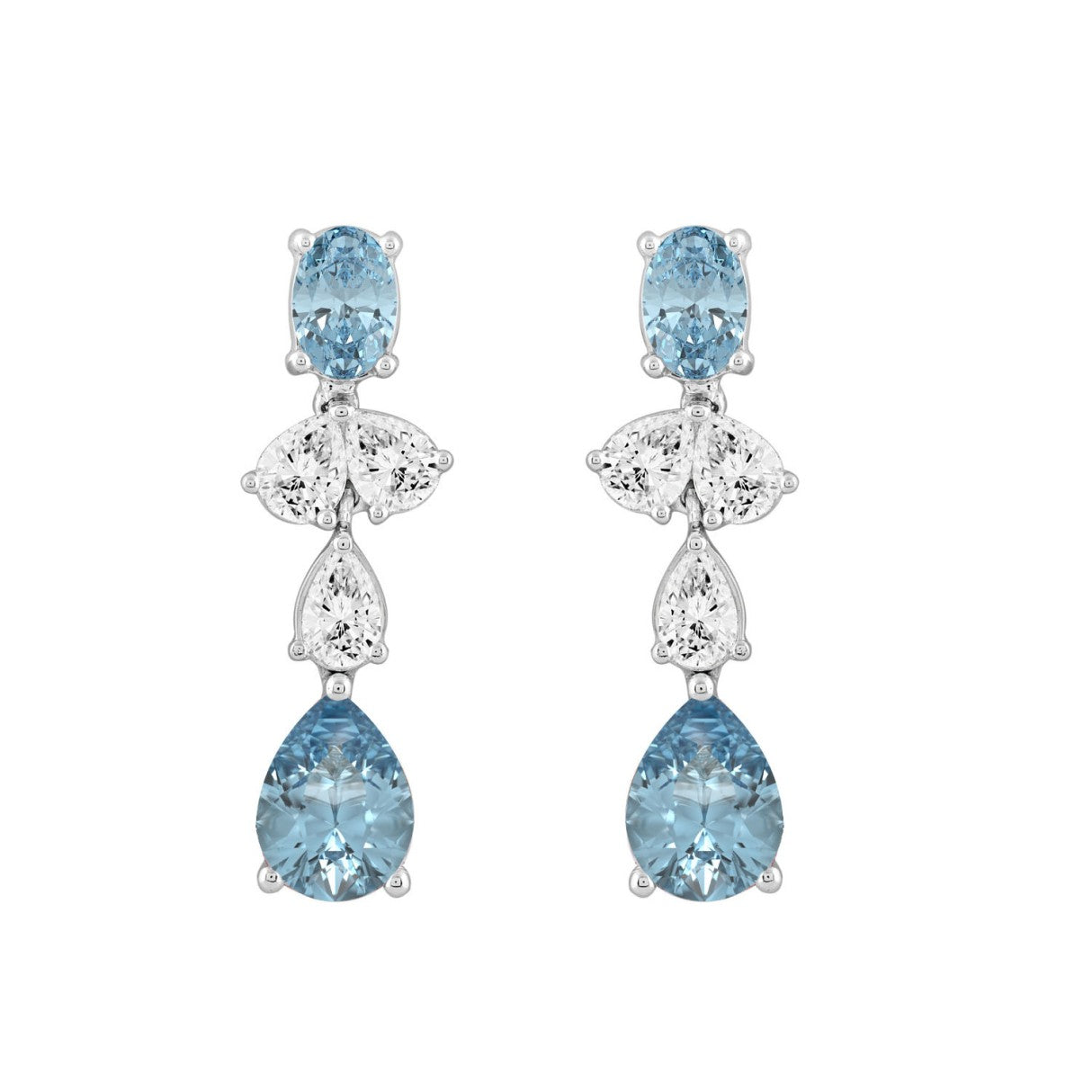 14K WHITE GOLD 3 1/2CT OVAL/PEAR DIAMOND LADIES EARRINGS (PEAR DIAMOND 3/4CT/OVAL DIAMOND 1/2CT)