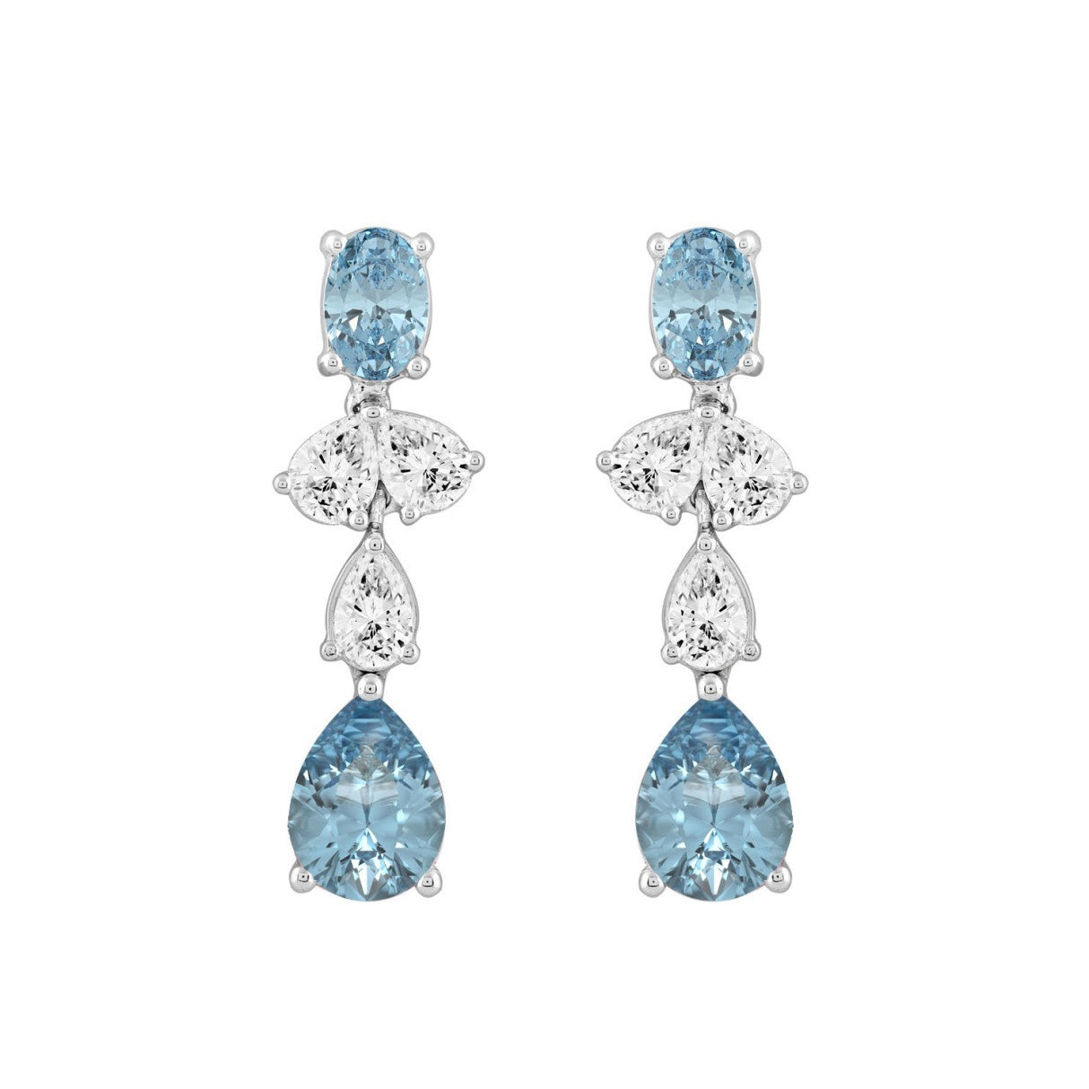 14K WHITE GOLD 3 1/2CT OVAL/PEAR DIAMOND LADIES EARRINGS (BLUE PEAR DIAMOND 3/4CT/BLUE OVAL DIAMOND 1/2CT)