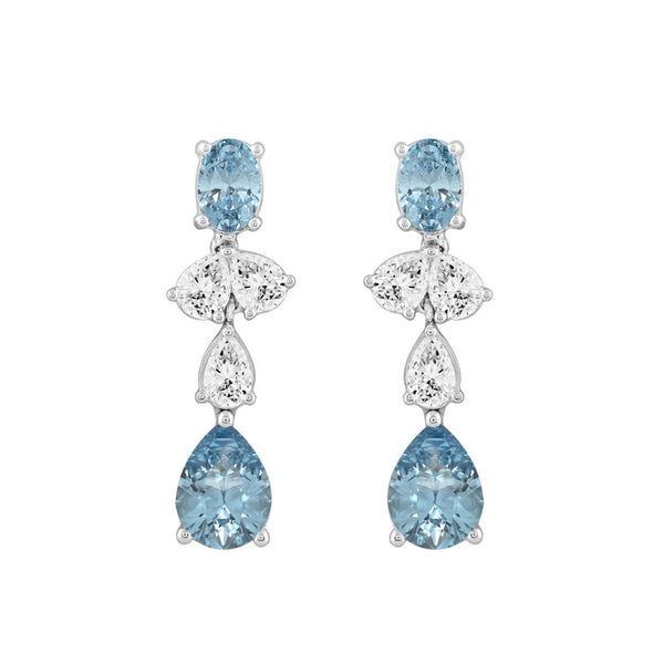 14K WHITE GOLD 3 1/2CT OVAL/PEAR DIAMOND LADIES EARRINGS (BLUE PEAR DIAMOND 3/4CT/BLUE OVAL DIAMOND 1/2CT)