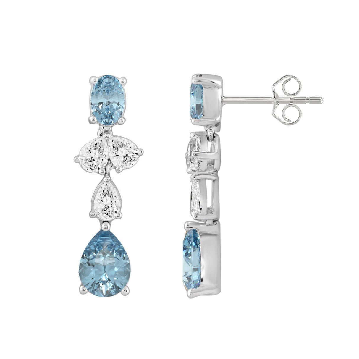 14K WHITE GOLD 3 1/2CT OVAL/PEAR DIAMOND LADIES EARRINGS (BLUE PEAR DIAMOND 3/4CT/BLUE OVAL DIAMOND 1/2CT)