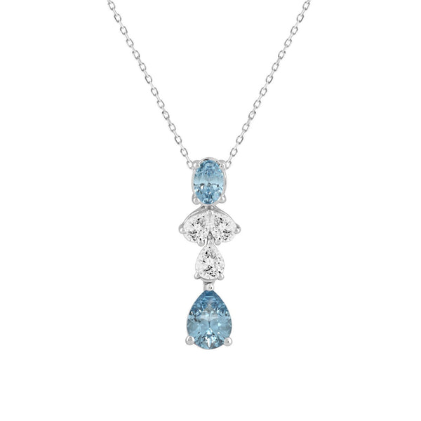 14K WHITE GOLD 2.00CT PEAR/OVAL DIAMOND LADIES PENDANT WITH CHAIN (PEAR BLUE 1.00CT/OVAL DIAMOND 1/2CT)