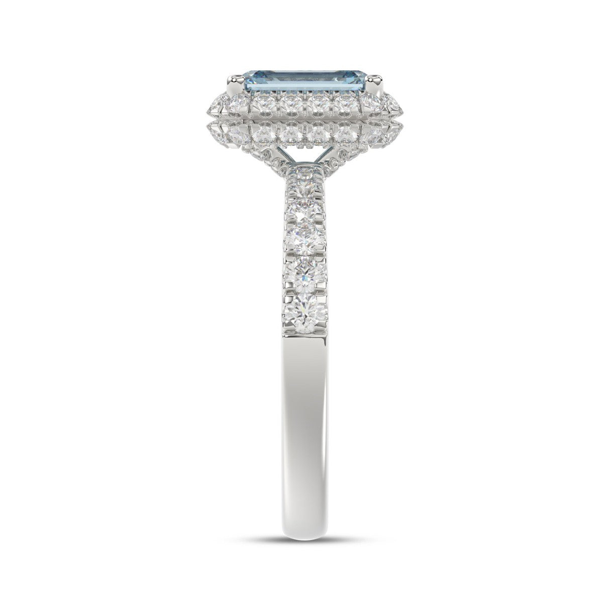 14K WHITE GOLD 1.00CT ROUND/EMERALD DIAMOND LADIES RING (CENTER STONE BLUE EMERALD DIAMOND 3.00CT)
