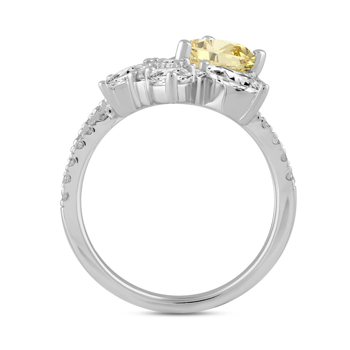 14K WHITE GOLD 3.00CT ROUND/PEAR/MARQUISE DIAMOND LADIES RING (CENTER STONE YELLOW PEAR DIAMOND 1 1/2CT)