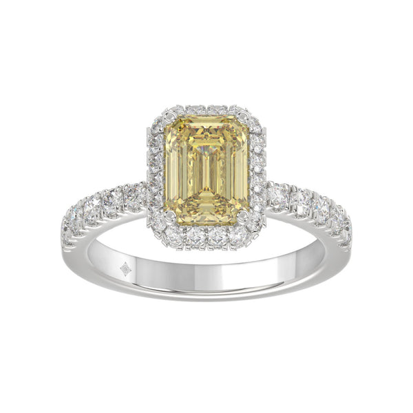 14K WHITE GOLD 1.00CT ROUND/EMERALD DIAMOND LADIES RING (CENTER STONE EMERALD DIAMOND 3.00CT)