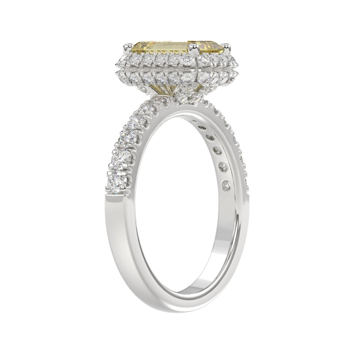 14K WHITE GOLD 1.00CT ROUND/EMERALD DIAMOND LADIES RING (CENTER STONE EMERALD DIAMOND 3.00CT)