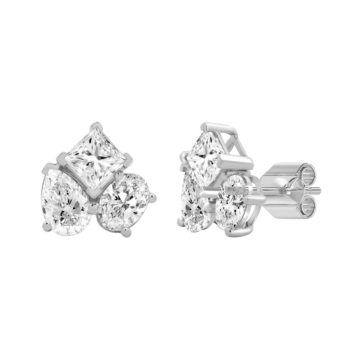14K WHITE GOLD 3.00CT PEAR/OVAL/PRINCESS DIAMOND LADIES EARRING