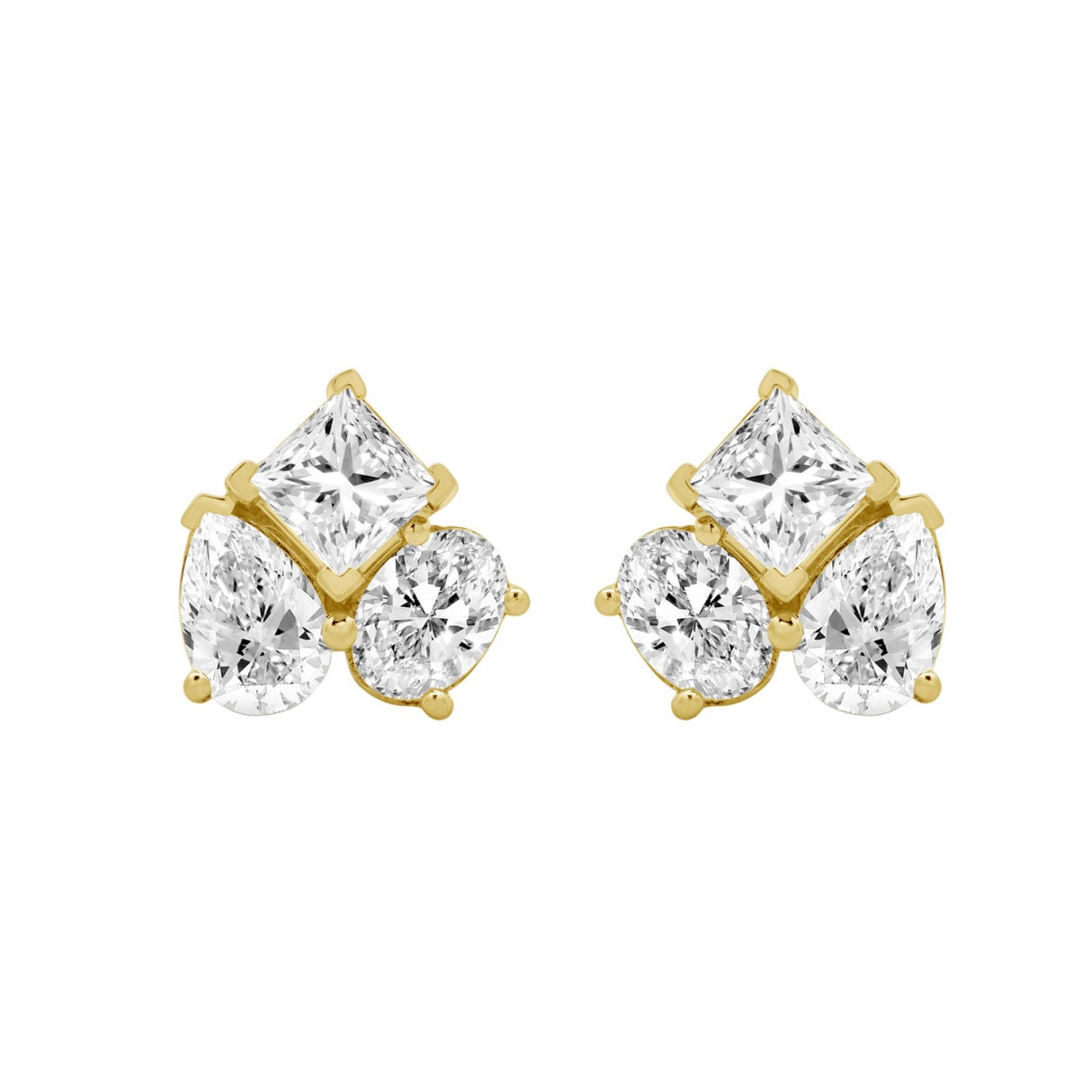 14K YELLOW GOLD 3.00CT PEAR/OVAL/PRINCESS DIAMOND LADIES EARRING