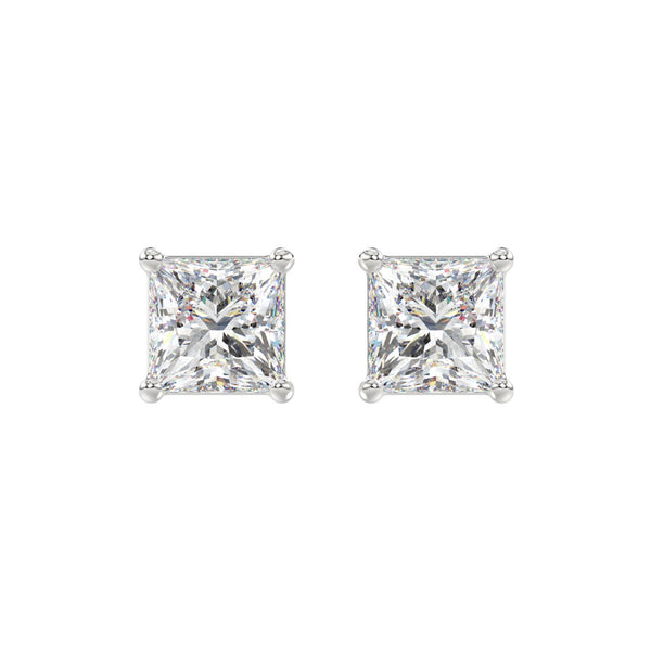 10K WHITE GOLD 4.00CTCT PRINCESS DIAMOND LADIES SOLITAIRE EARRINGS