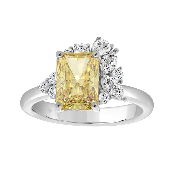 14K WHITE GOLD 2 1/2CT ROUND/MARQUISE/PEAR/YELLOW RADIANT DIAMOND LADIES RING (CENTER STONE YELLOW RADIANT DIAMOND 2CT)