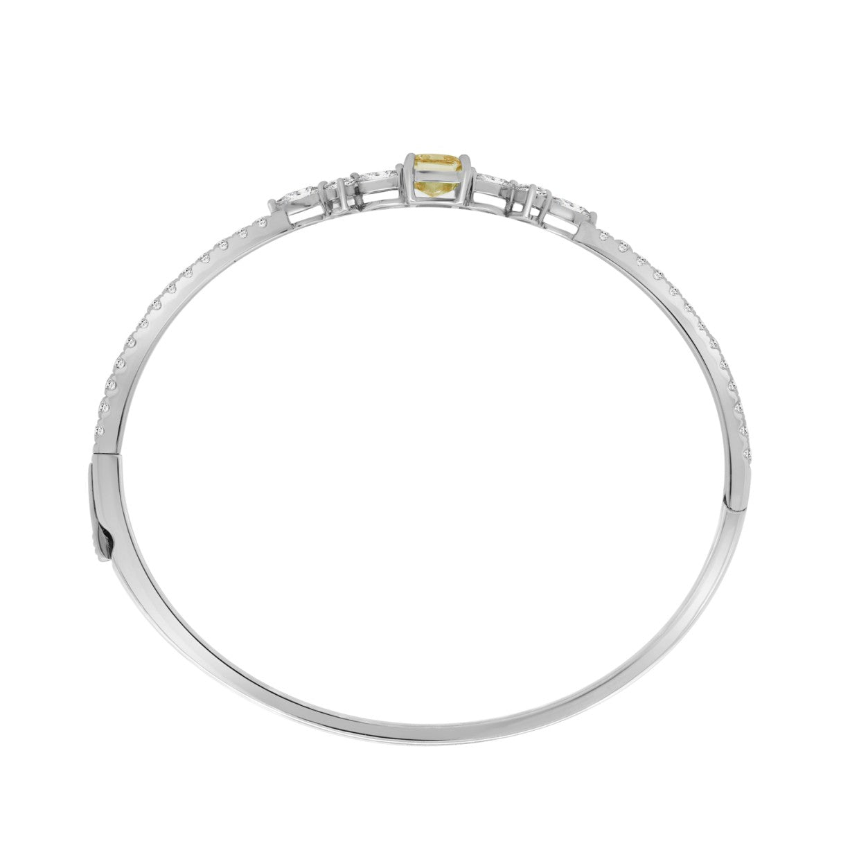 14K WHITE GOLD 3 1/4CT ROUND/PEAR/MARQUISE/YELLOW RADIANT DIAMOND LADIES BANGLE (CENTER STONE RADIANT DIAMOND 1 1/2CT)