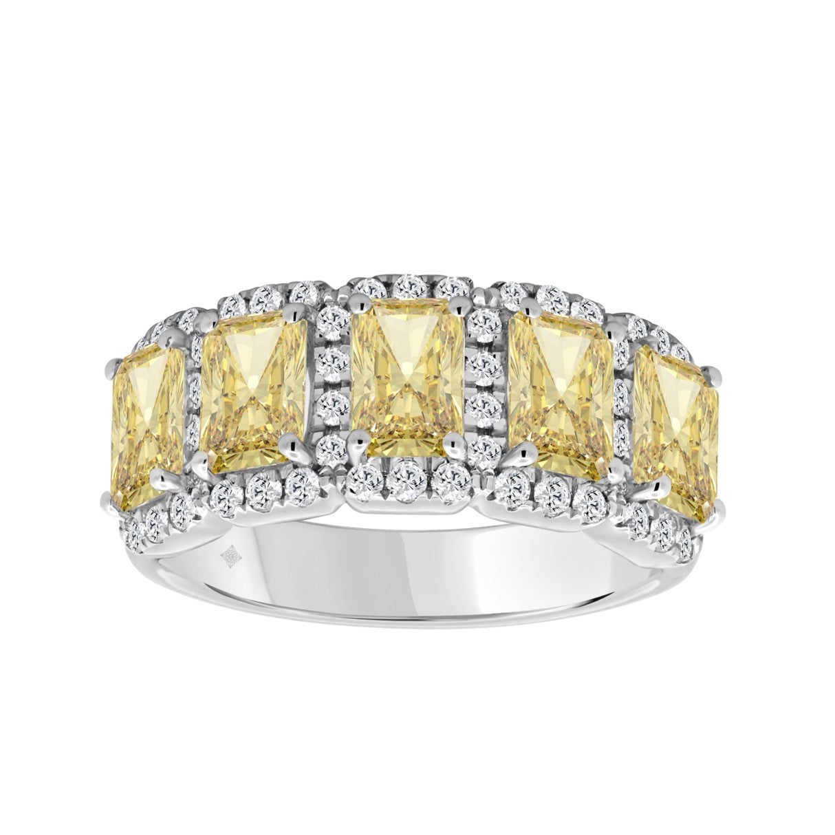 14K WHITE GOLD 3.00CT ROUND/RADIANT YELLOW DIAMOND LADIES RING