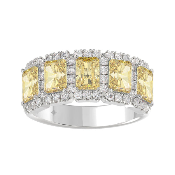 14K WHITE GOLD 3.00CT ROUND/RADIANT YELLOW DIAMOND LADIES RING