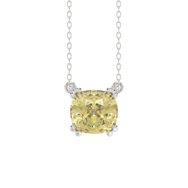 14K WHITE GOLD 1.00CT CUSHION YELLOW DIAMOND LADIES PENDANT