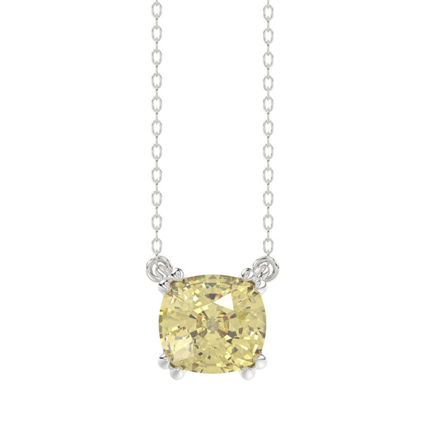 14K WHITE GOLD 1.00CT CUSHION YELLOW DIAMOND LADIES PENDANT