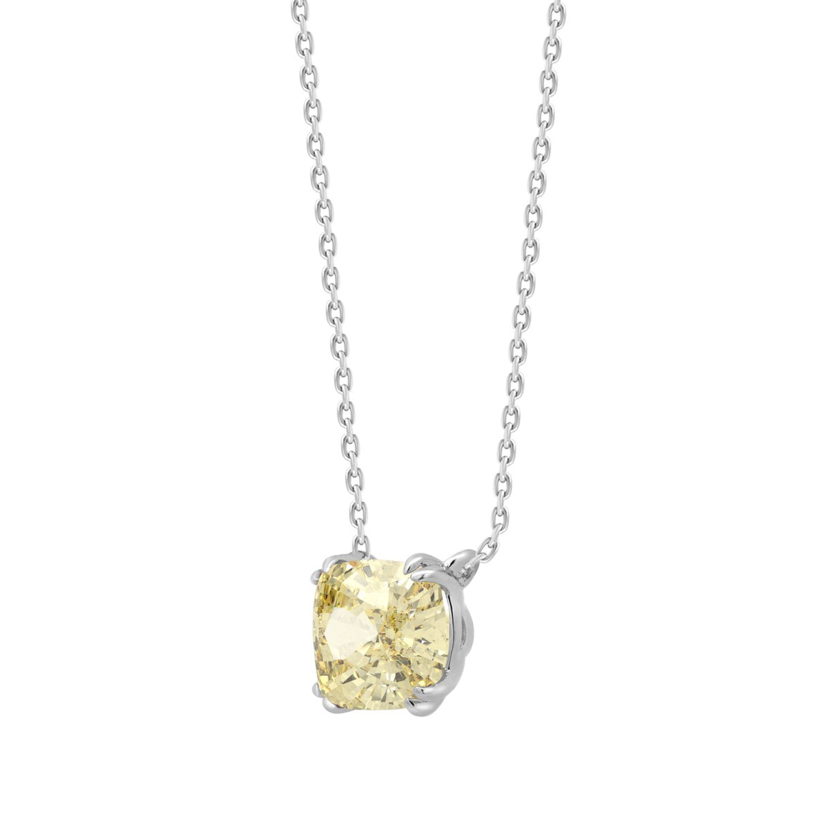 14K WHITE GOLD 1.00CT CUSHION YELLOW DIAMOND LADIES PENDANT