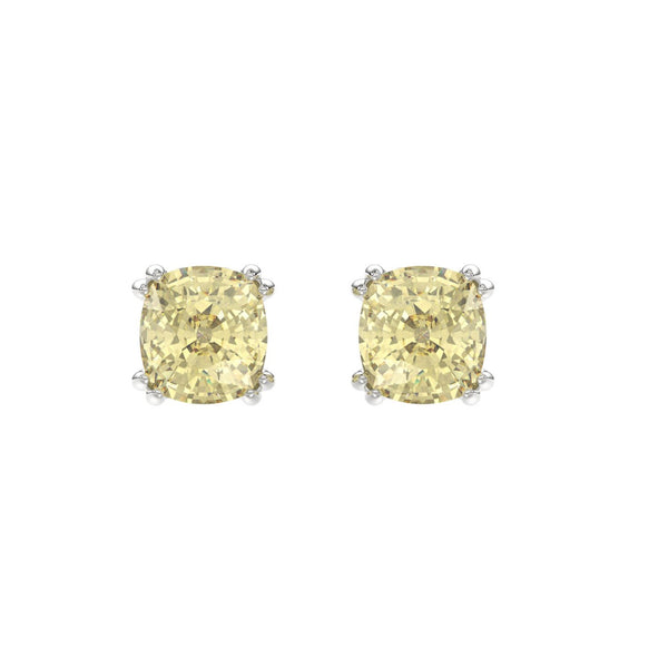14K WHITE GOLD 2.00CT CUSHION YELLOW DIAMOND LADIES EARRINGS