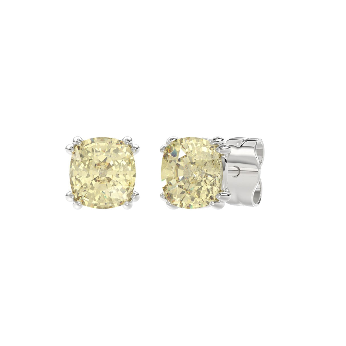 14K WHITE GOLD 2.00CT CUSHION YELLOW DIAMOND LADIES EARRINGS