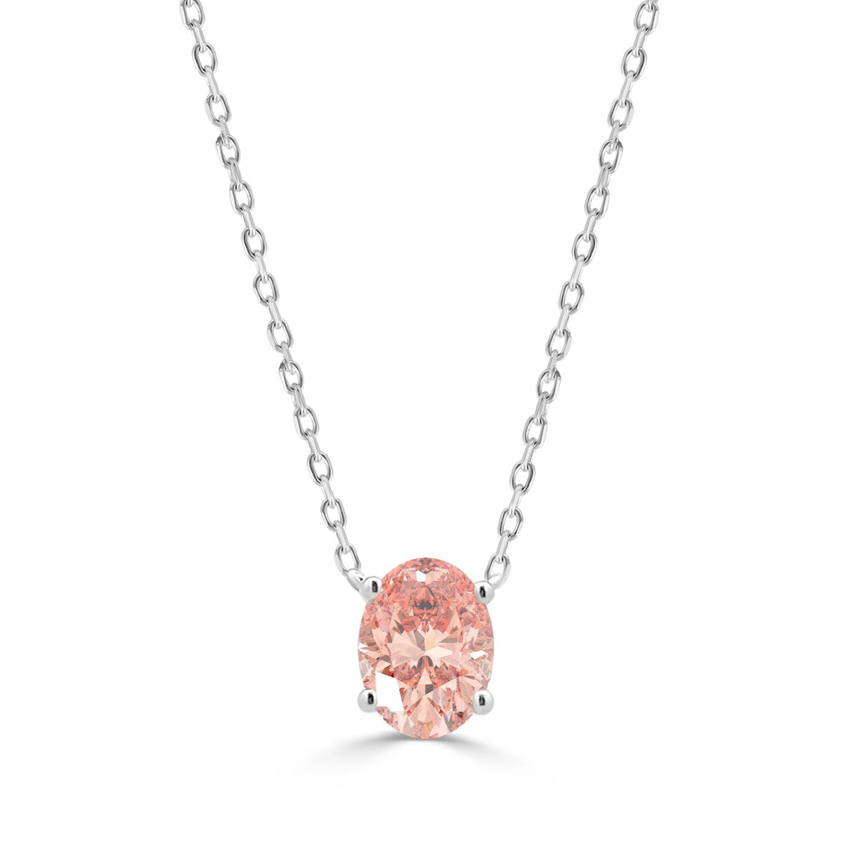 14K WHITE GOLD 1.00CT OVAL PINK DIAMOND LADIES PENDANT