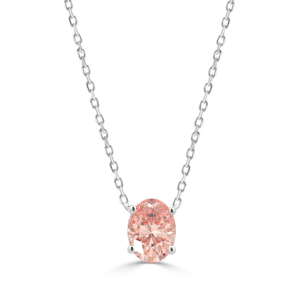 14K WHITE GOLD 1.00CT OVAL PINK DIAMOND LADIES PENDANT